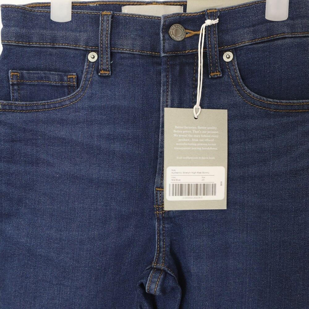 Everlane Authentic Stretch High Rise Skinny 23 R Zip Fly Mid Blue NWT B38 - Picture 5 of 6